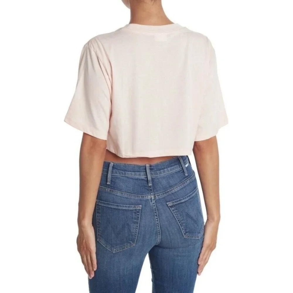 Abound Women's Love Graphic Print Short Sleeve Crew Crop Top Pink Creole Love SM